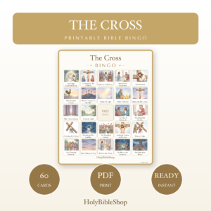 The Cross Bingo | Printable Bible Bingo Game for Kids | 60 Cards Sunday School VBS Christian Watercolor PDF