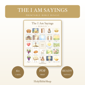 The I Am Sayings Bingo | Printable Bible Bingo Game for Kids | 60 Cards Sunday School VBS Christian Watercolor PDF