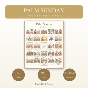 Palm Sunday Bingo | Printable Bible Bingo Game for Kids | 60 Cards Sunday School VBS Christian Watercolor PDF
