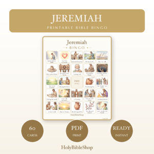 Jeremiah Bingo | Printable Bible Bingo Game for Kids | 60 Cards Sunday School VBS Christian Watercolor PDF