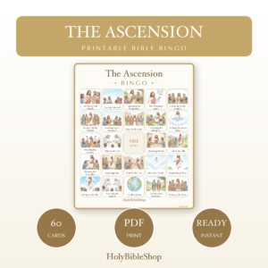 The Ascension Bingo | Printable Bible Bingo Game for Kids | 60 Cards Sunday School VBS Christian Watercolor PDF