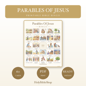 Parables Of Jesus Bingo | Printable Bible Bingo Game for Kids | 60 Cards Sunday School VBS Christian Watercolor PDF