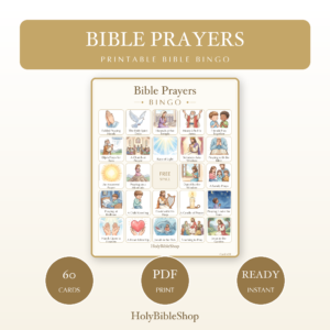 Bible Prayers Bingo | Printable Bible Bingo Game for Kids | 60 Cards Sunday School VBS Christian Watercolor PDF