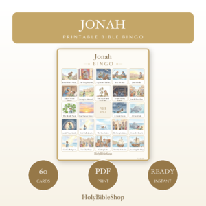 Jonah Bingo | Printable Bible Bingo Game for Kids | 60 Cards Sunday School VBS Christian Watercolor PDF