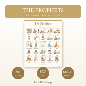 The Prophets Bingo | Printable Bible Bingo Game for Kids | 60 Cards Sunday School VBS Christian Watercolor PDF