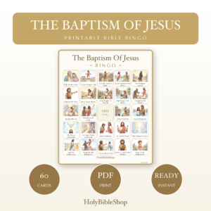 The Baptism Of Jesus Bingo | Printable Bible Bingo Game for Kids | 60 Cards Sunday School VBS Christian Watercolor PDF