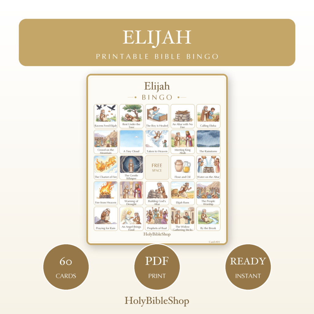 Elijah Bingo | Printable Bible Bingo Game for Kids | 60 Cards Sunday School VBS Christian Watercolor PDF