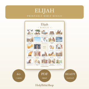 Elijah Bingo | Printable Bible Bingo Game for Kids | 60 Cards Sunday School VBS Christian Watercolor PDF