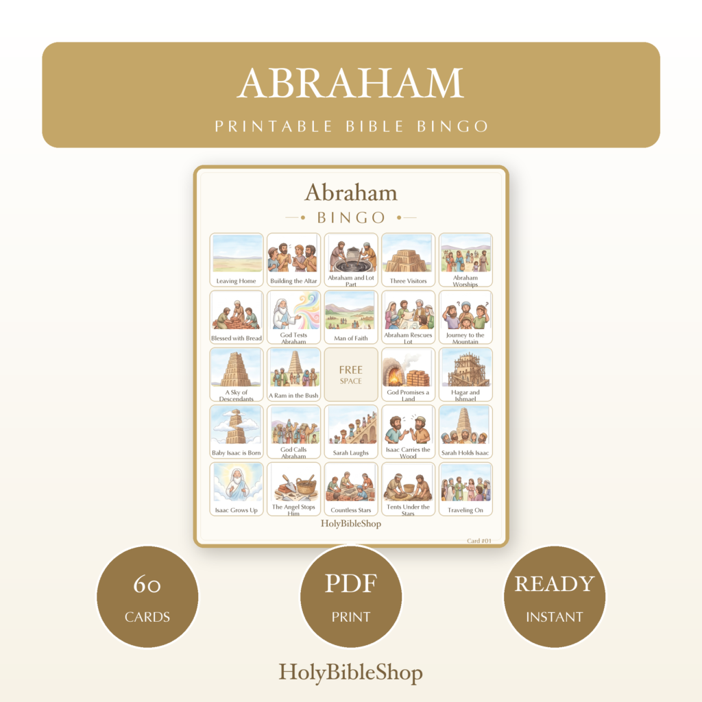 Abraham Bingo | Printable Bible Bingo Game for Kids | 60 Cards Sunday School VBS Christian Watercolor PDF