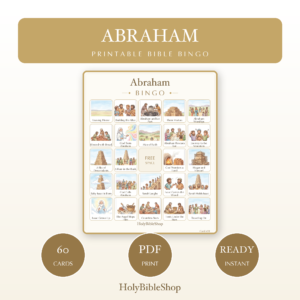 Abraham Bingo | Printable Bible Bingo Game for Kids | 60 Cards Sunday School VBS Christian Watercolor PDF