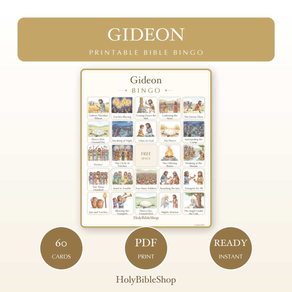 Gideon Bingo | Printable Bible Bingo Game for Kids | 60 Cards Sunday School VBS Christian Watercolor PDF