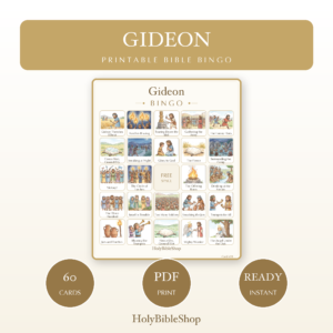 Gideon Bingo | Printable Bible Bingo Game for Kids | 60 Cards Sunday School VBS Christian Watercolor PDF
