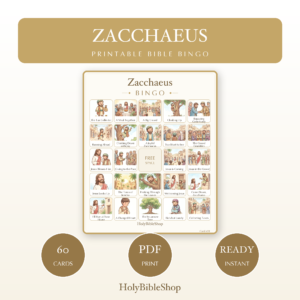 Zacchaeus Bingo | Printable Bible Bingo Game for Kids | 60 Cards Sunday School VBS Christian Watercolor PDF