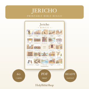 Jericho Bingo | Printable Bible Bingo Game for Kids | 60 Cards Sunday School VBS Christian Watercolor PDF