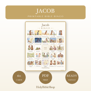 Jacob Bingo | Printable Bible Bingo Game for Kids | 60 Cards Sunday School VBS Christian Watercolor PDF