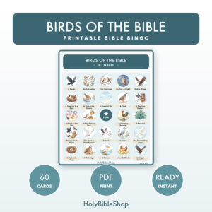 Birds Of The Bible Bingo | Printable Bible Bingo Game for Kids | 60 Cards Sunday School VBS Christian Watercolor PDF
