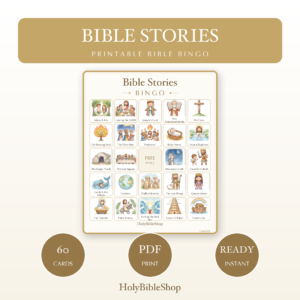 Bible Stories Bingo | Printable Bible Bingo Game for Kids | 60 Cards Sunday School VBS Christian Watercolor PDF