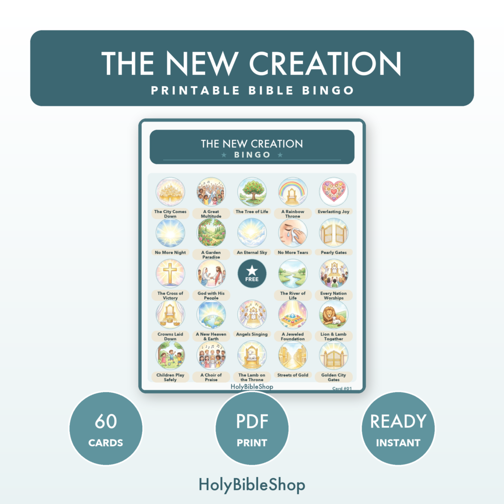 The New Creation Bingo | Printable Bible Bingo Game for Kids | 60 Cards Sunday School VBS Christian Watercolor PDF