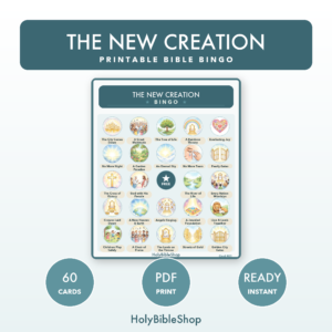 The New Creation Bingo | Printable Bible Bingo Game for Kids | 60 Cards Sunday School VBS Christian Watercolor PDF