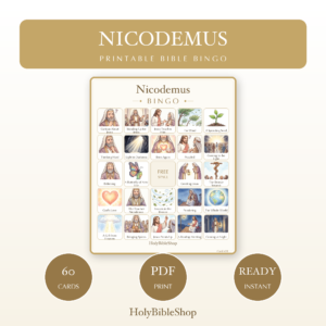 Nicodemus Bingo | Printable Bible Bingo Game for Kids | 60 Cards Sunday School VBS Christian Watercolor PDF