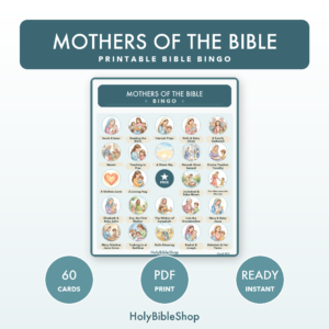 Mothers Of The Bible Bingo | Printable Bible Bingo Game for Kids | 60 Cards Sunday School VBS Christian Watercolor PDF