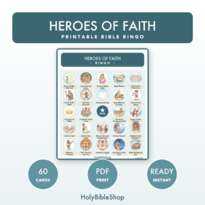 Heroes Of Faith Bingo | Printable Bible Bingo Game for Kids | 60 Cards Sunday School VBS Christian Watercolor PDF