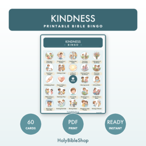 Kindness Bingo | Printable Bible Bingo Game for Kids | 60 Cards Sunday School VBS Christian Watercolor PDF