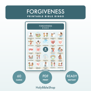Forgiveness Bingo | Printable Bible Bingo Game for Kids | 60 Cards Sunday School VBS Christian Watercolor PDF