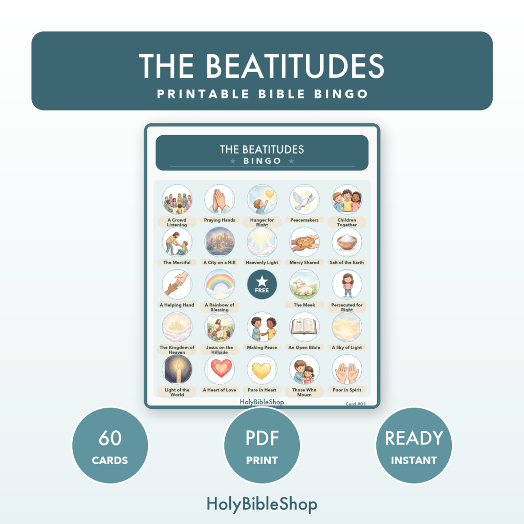 The Beatitudes Bingo | Printable Bible Bingo Game for Kids | 60 Cards Sunday School VBS Christian Watercolor PDF