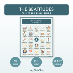 The Beatitudes Bingo | Printable Bible Bingo Game for Kids | 60 Cards Sunday School VBS Christian Watercolor PDF