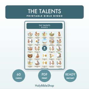The Talents Bingo | Printable Bible Bingo Game for Kids | 60 Cards Sunday School VBS Christian Watercolor PDF