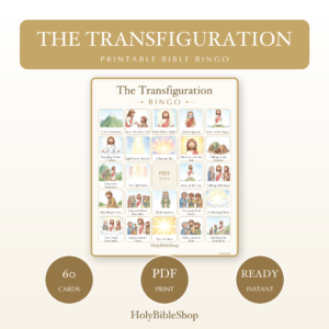 The Transfiguration Bingo | Printable Bible Bingo Game for Kids | 60 Cards Sunday School VBS Christian Watercolor PDF