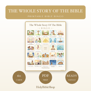 The Whole Story Of The Bible Bingo | Printable Bible Bingo Game for Kids | 60 Cards Sunday School VBS Christian Watercolor PDF