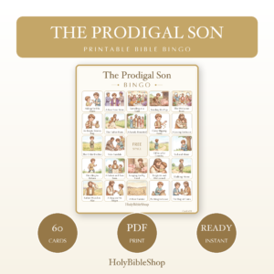 The Prodigal Son Bingo | Printable Bible Bingo Game for Kids | 60 Cards Sunday School VBS Christian Watercolor PDF