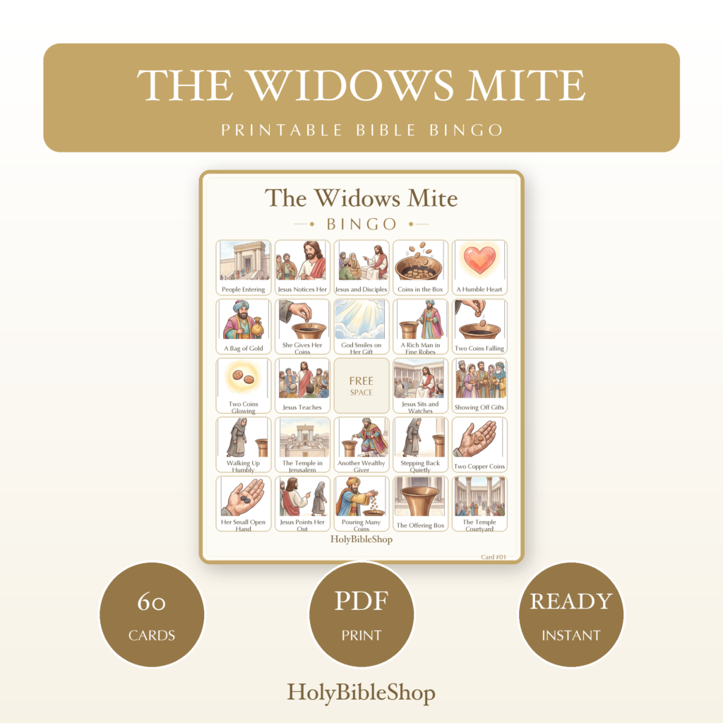 The Widows Mite Bingo | Printable Bible Bingo Game for Kids | 60 Cards Sunday School VBS Christian Watercolor PDF