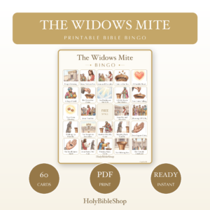The Widows Mite Bingo | Printable Bible Bingo Game for Kids | 60 Cards Sunday School VBS Christian Watercolor PDF