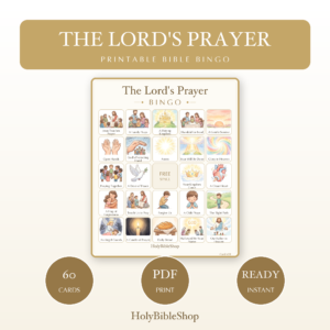 The Lord's Prayer Bingo | Printable Bible Bingo Game for Kids | 60 Cards Sunday School VBS Christian Watercolor PDF