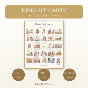 King Solomon Bingo | Printable Bible Bingo Game for Kids | 60 Cards Sunday School VBS Christian Watercolor PDF