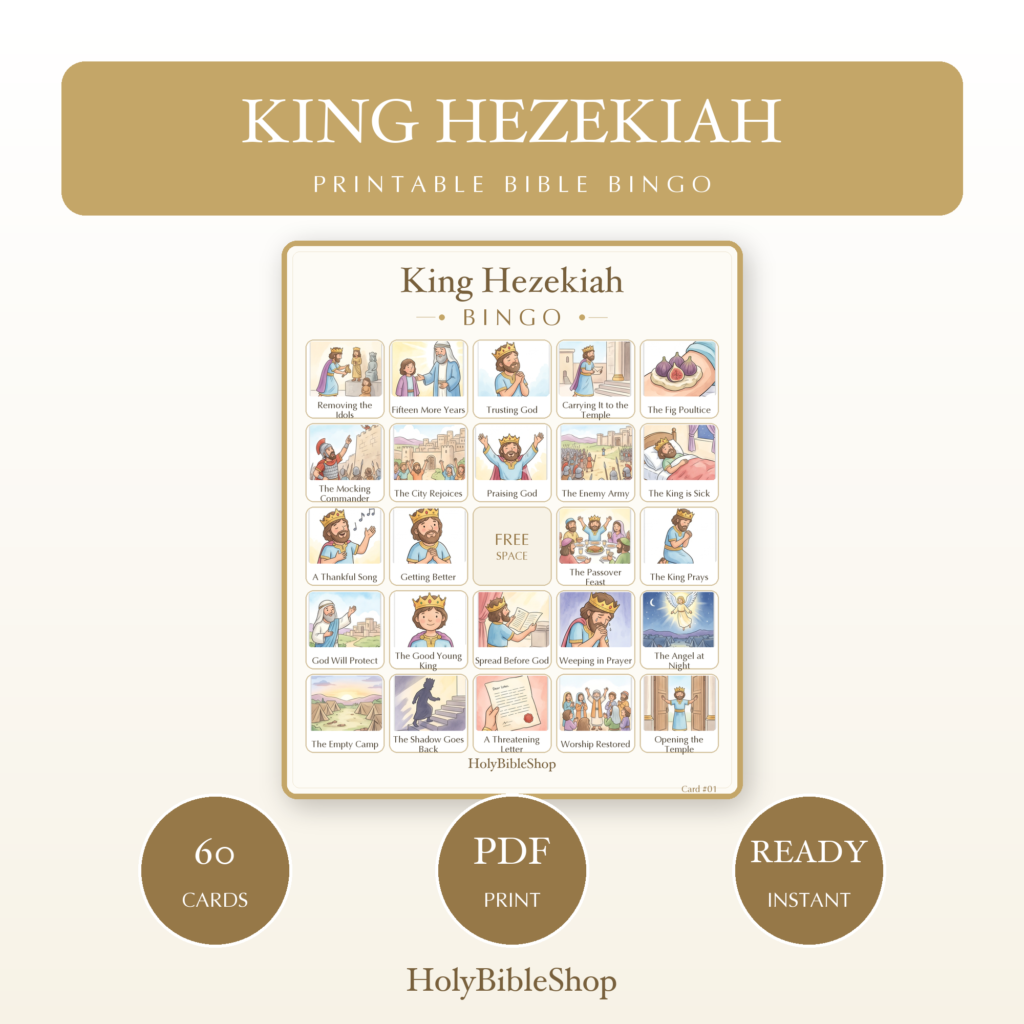 King Hezekiah Bingo | Printable Bible Bingo Game for Kids | 60 Cards Sunday School VBS Christian Watercolor PDF