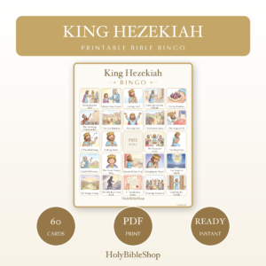 King Hezekiah Bingo | Printable Bible Bingo Game for Kids | 60 Cards Sunday School VBS Christian Watercolor PDF