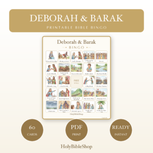 Deborah & Barak Bingo | Printable Bible Bingo Game for Kids | 60 Cards Sunday School VBS Christian Watercolor PDF