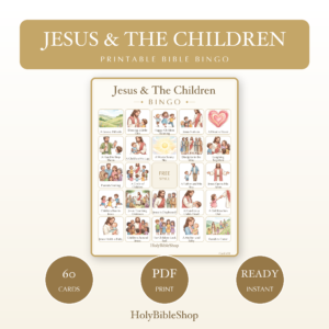 Jesus & The Children Bingo | Printable Bible Bingo Game for Kids | 60 Cards Sunday School VBS Christian Watercolor PDF
