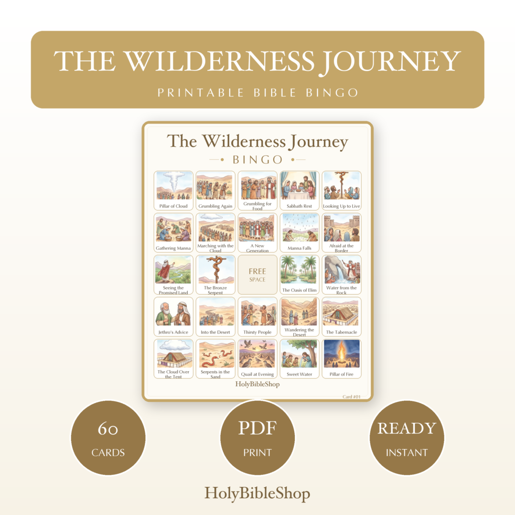 The Wilderness Journey Bingo | Printable Bible Bingo Game for Kids | 60 Cards Sunday School VBS Christian Watercolor PDF