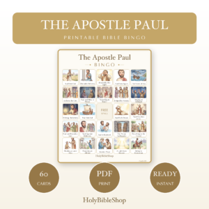 The Apostle Paul Bingo | Printable Bible Bingo Game for Kids | 60 Cards Sunday School VBS Christian Watercolor PDF