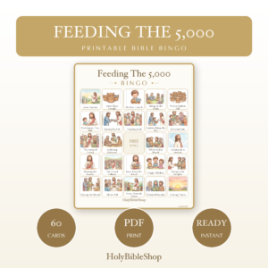 Feeding The 5,000 Bingo | Printable Bible Bingo Game for Kids | 60 Cards Sunday School VBS Christian Watercolor PDF