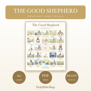 The Good Shepherd Bingo | Printable Bible Bingo Game for Kids | 60 Cards Sunday School VBS Christian Watercolor PDF