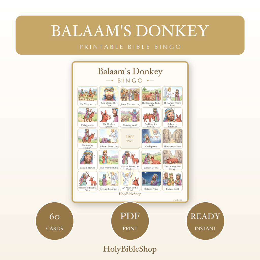Balaam's Donkey Bingo | Printable Bible Bingo Game for Kids | 60 Cards Sunday School VBS Christian Watercolor PDF