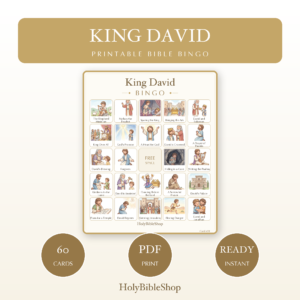 King David Bingo | Printable Bible Bingo Game for Kids | 60 Cards Sunday School VBS Christian Watercolor PDF