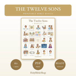 The Twelve Sons Bingo | Printable Bible Bingo Game for Kids | 60 Cards Sunday School VBS Christian Watercolor PDF