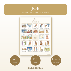Job Bingo | Printable Bible Bingo Game for Kids | 60 Cards Sunday School VBS Christian Watercolor PDF